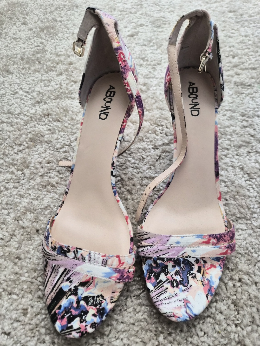 ABOUND Multicolor Floral Open-Toe Ankle-Strap Heels